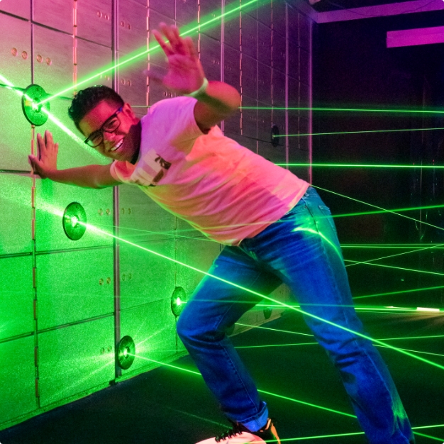 guest interacting with beam maze