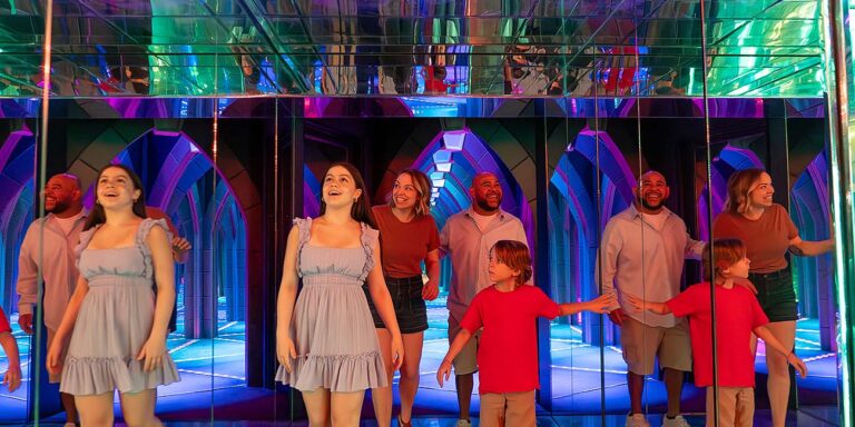 family at mirror maze