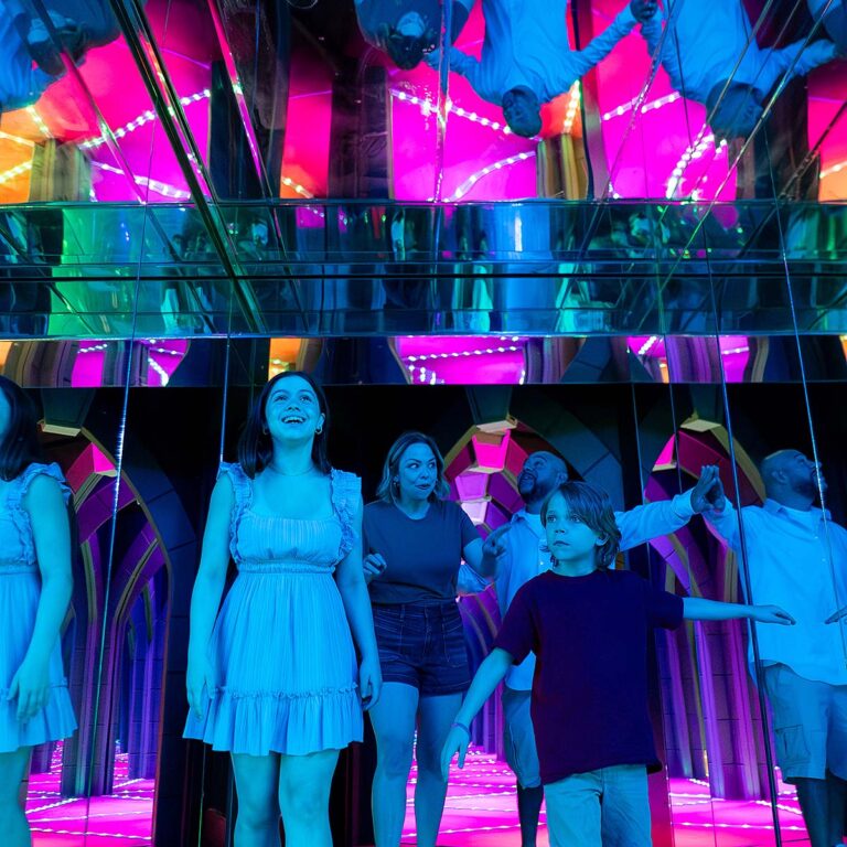 family at mirror maze