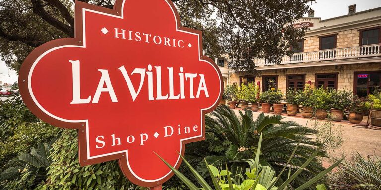La Villita Historic Arts Village in San Antonio features colorful buildings
