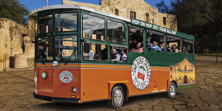 San Antonio trolley in front of The Alamo