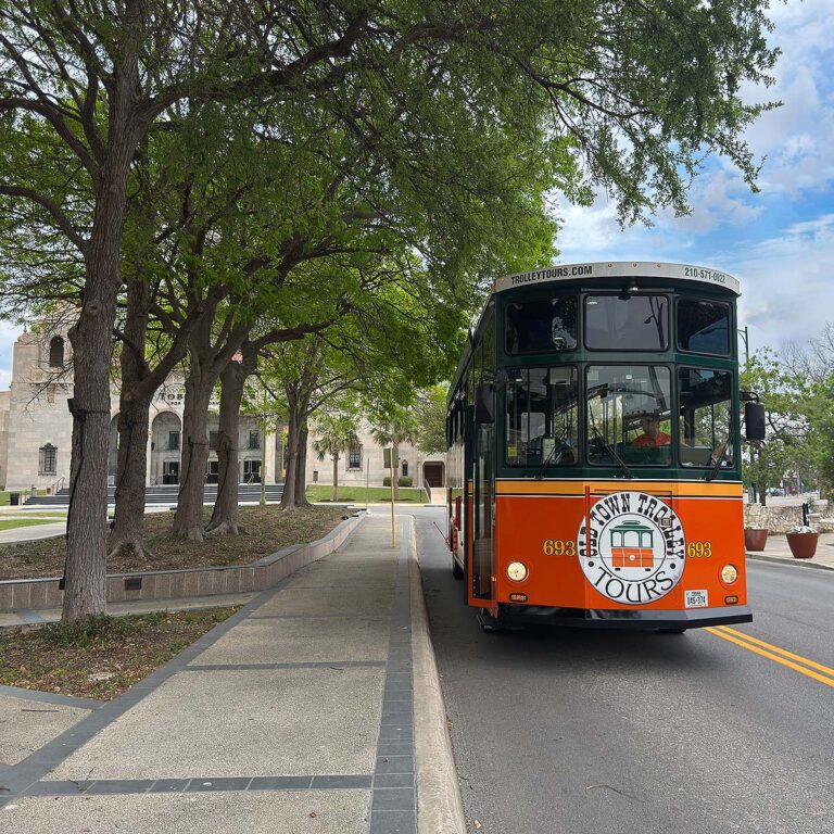 San Antonio Trolley and Tobin Center in the background